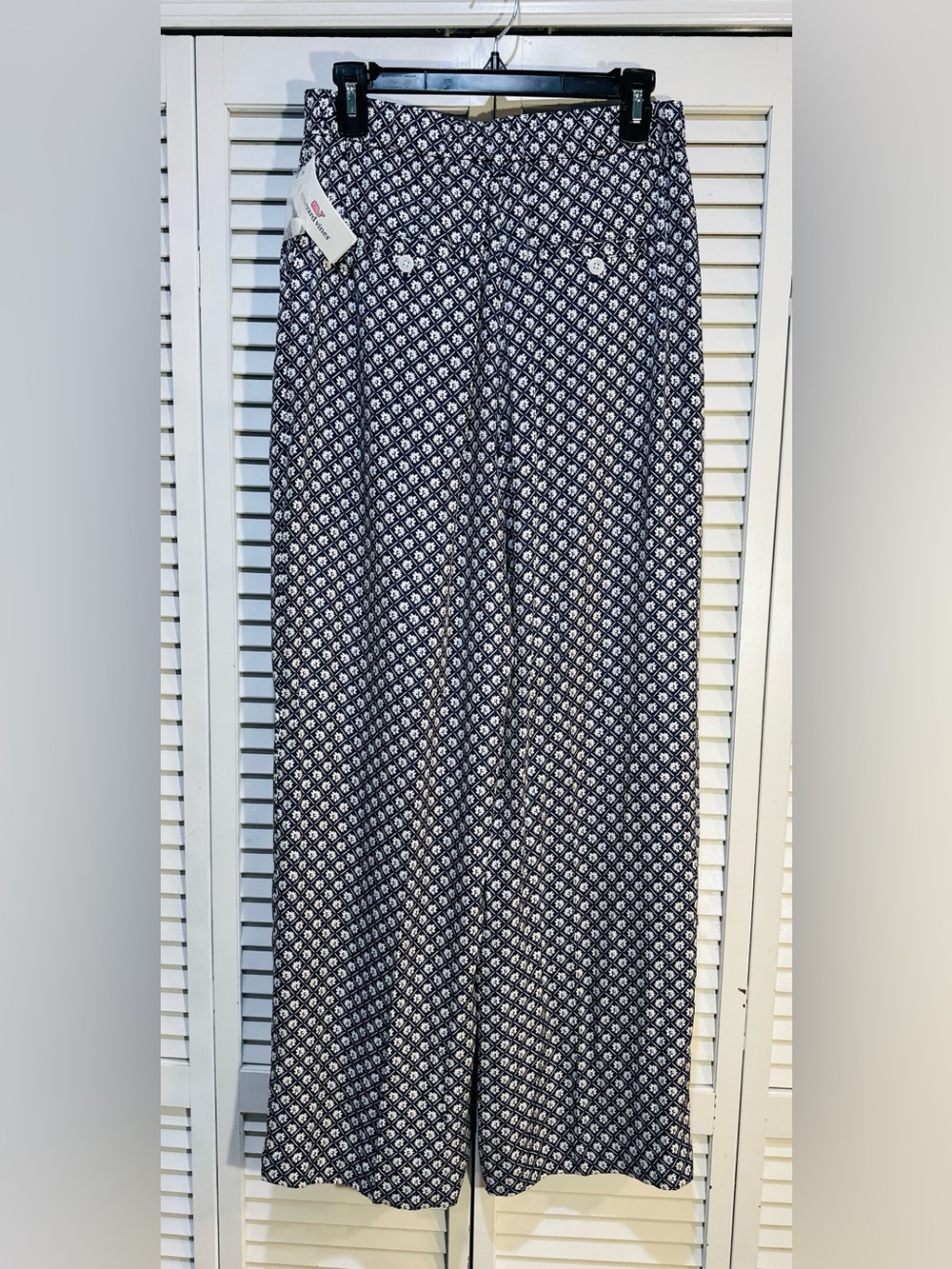 NWT Navy White Wide Leg Palazzo Pants Silk Blend High Rise Size 6 - Picture 4 of 16